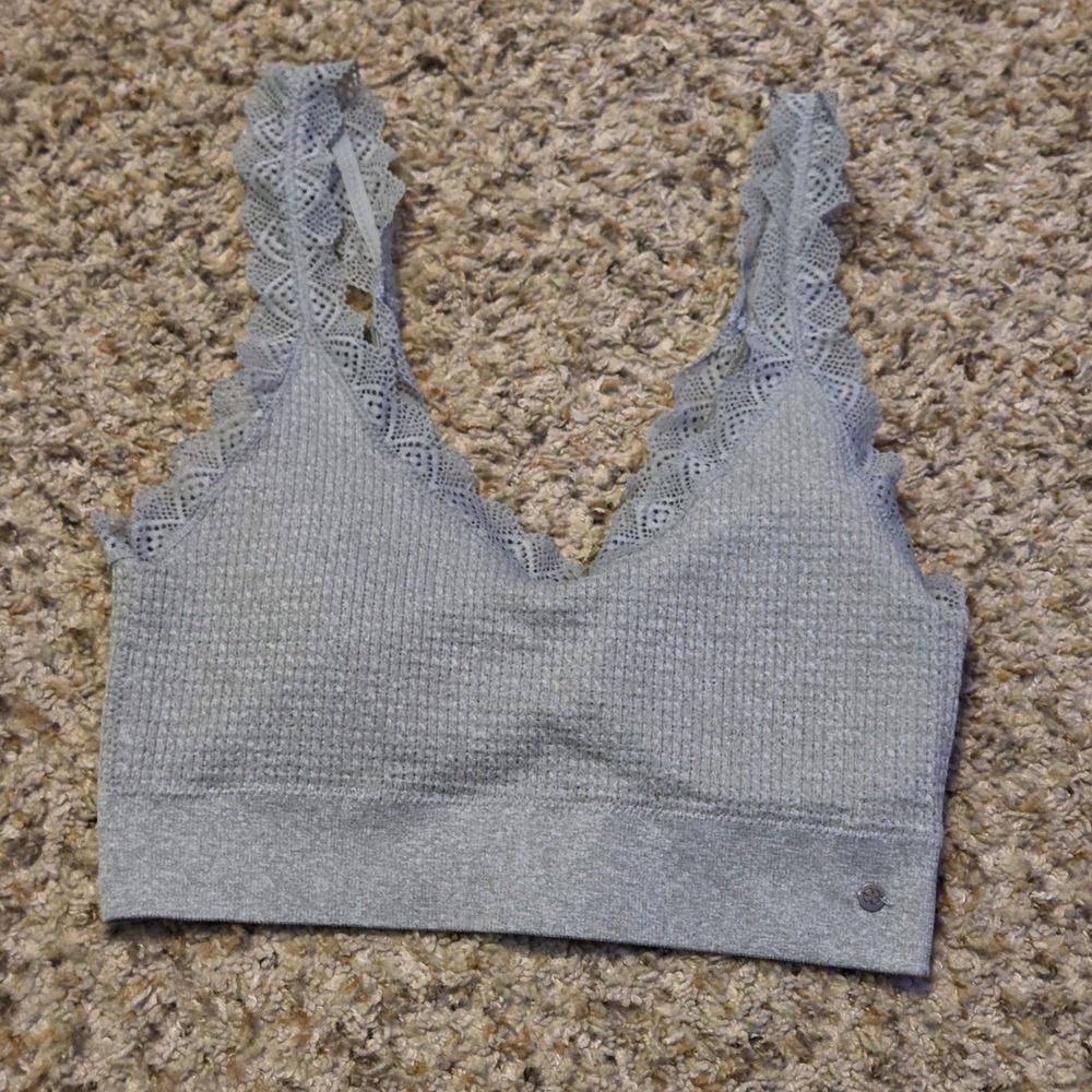 Lucky Brand Ribbed Bralette Women's Size Large Gray Lace Trim